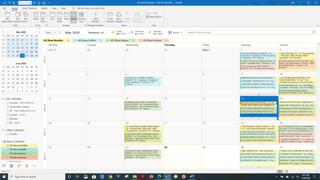 Outlook Calendar View LI Race Calendar