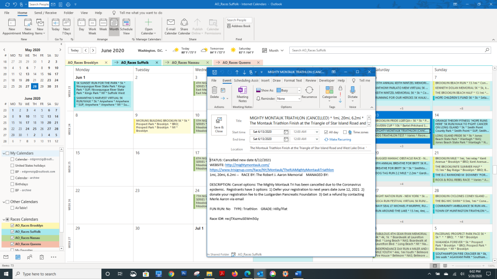 Outlook Calendar View LI Race Calendar