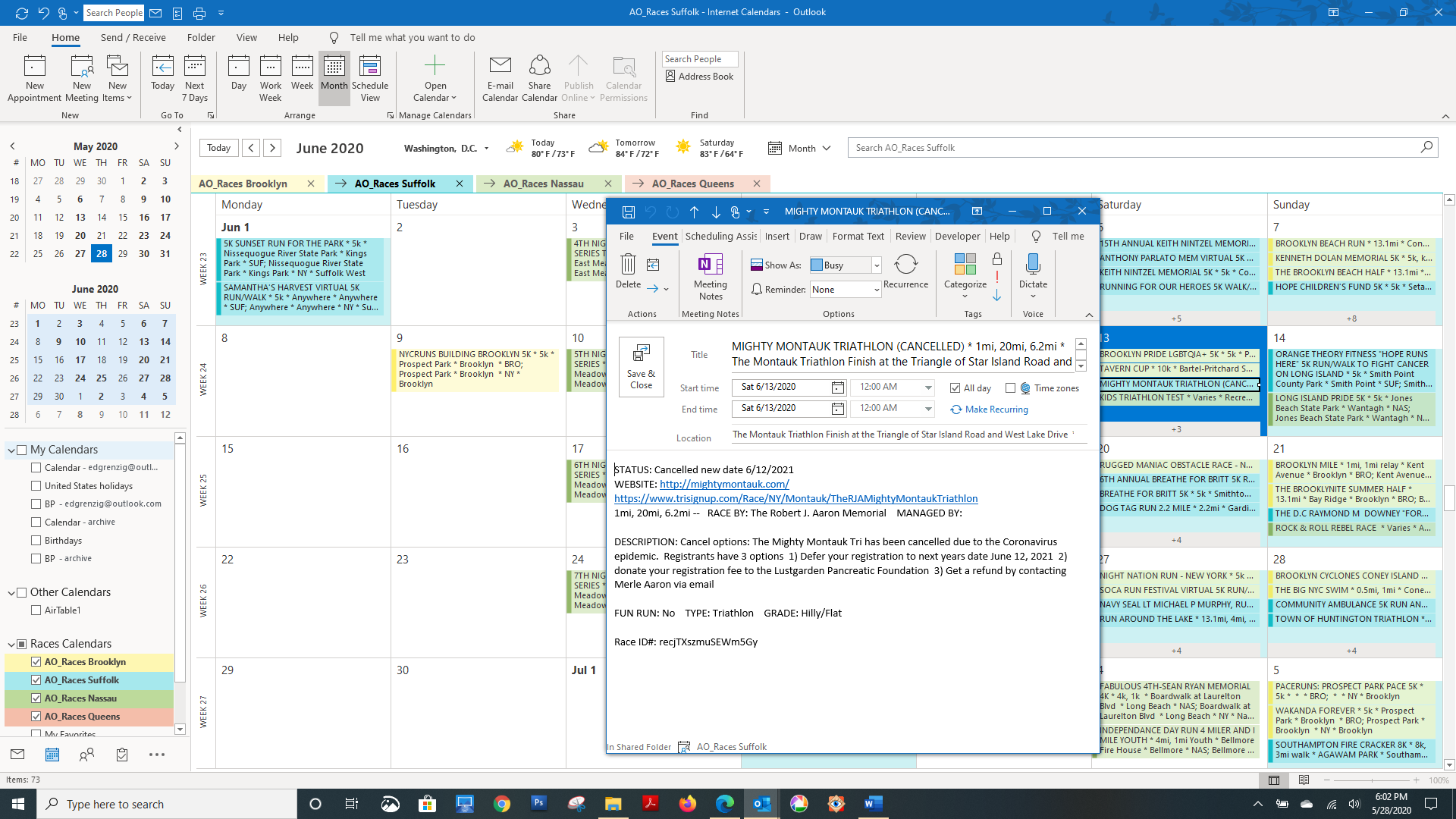 Outlook Calendar View LI Race Calendar